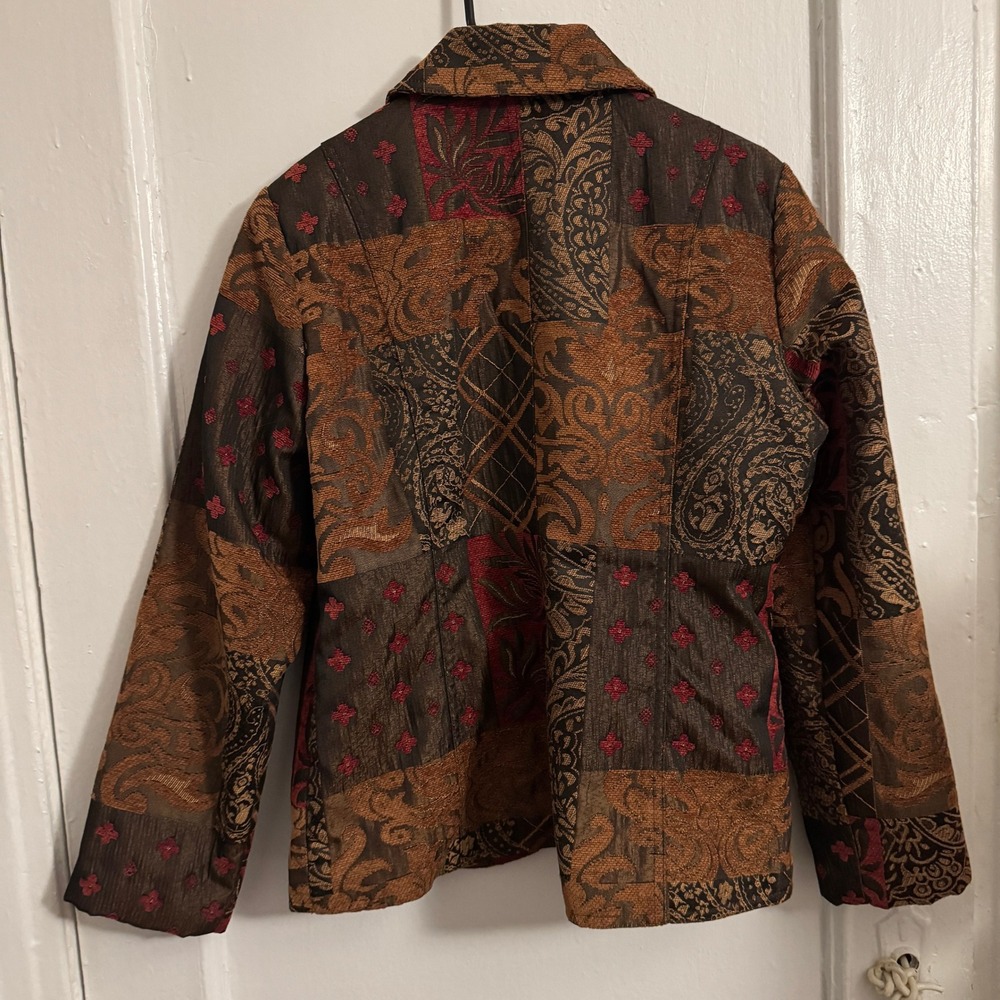 Vtg Patchwork Tapestry Brocade Blazer Paisley Bro… - image 8